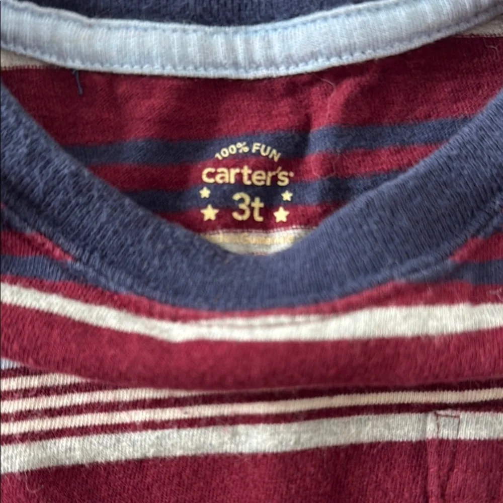 Carters 100% Cotton Striped 3T Boys Kids Long Sleeve Shirt Patch Pocket